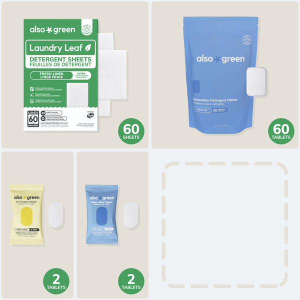 Laundry Leaf + Dishwasher Tablets + Spray Cleaner Tablets