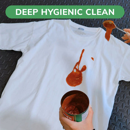 Example of a heavily stained white shirt becoming clean with Laundry Leaf Detergent Sheets